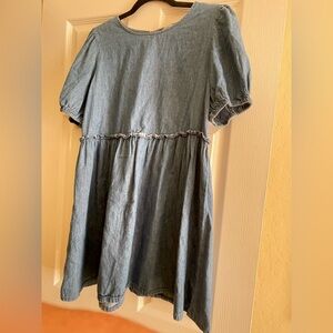 AUW Blue Puff Sleeve Scoop Neck Puff Sleeve Chambray Baby Doll Dress - Size  M